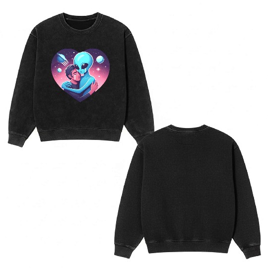 Heartwarming Embrace: Human and Alien Double Sided Mineral Wash Sweatshirts