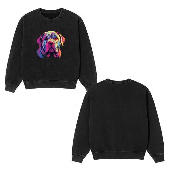 Watercolor Colorful Neapolitan Mastiff Double Sided Mineral Wash Sweatshirts