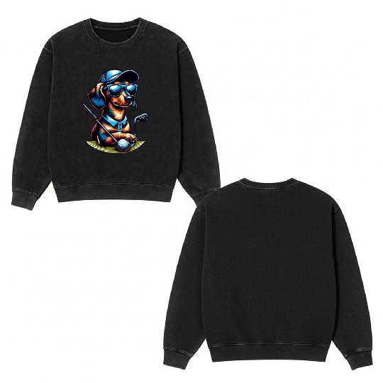 Golf Sport Dachshund Wiener Dog Lover Design Double Sided Mineral Wash Sweatshirts