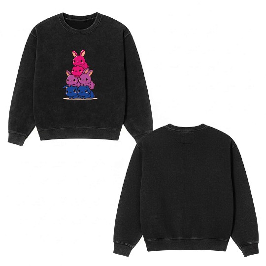 Bunnies Bi Flag Pride Month Cute Bunnies Double Sided Mineral Wash Sweatshirts