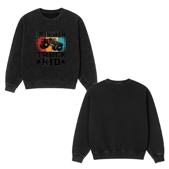 Monster Truck Kid Double Sided Mineral Wash Sweatshirts