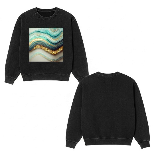 Teal Agate Geode Stone Double Sided Mineral Wash Sweatshirts