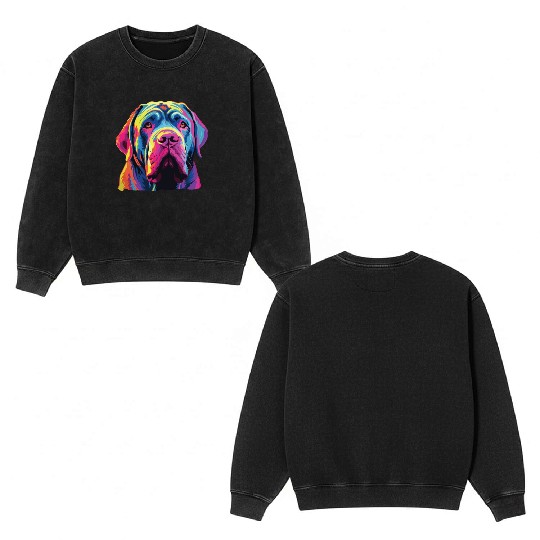 Watercolor Colorful Neapolitan Mastiff Double Sided Mineral Wash Sweatshirts