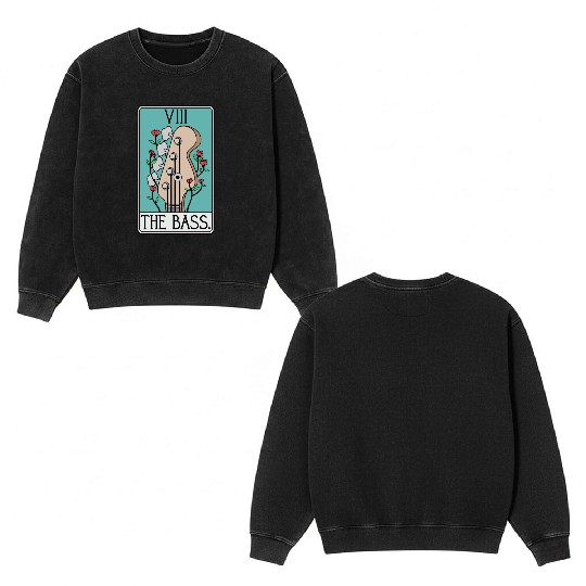 Bass Guitar Tarot Card Funny - Rock and Roll Double Sided Mineral Wash Sweatshirts