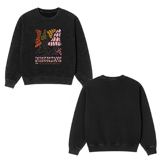 Dimension Psychedelic Illustration Double Sided Mineral Wash Sweatshirts
