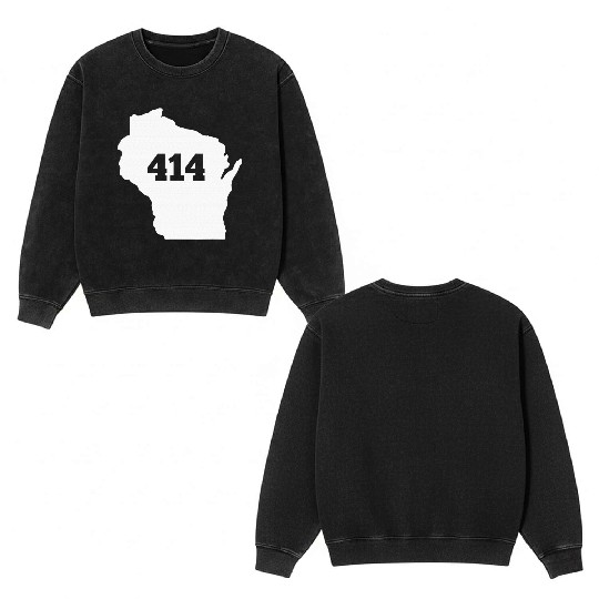 Wisconsin 414 Area Code Double Sided Mineral Wash Sweatshirts