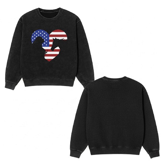 American Flag Horse lover for girls & women Double Sided Mineral Wash Sweatshirts