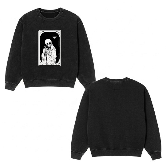 Skeleton Tarot Card Reader Astrology Occult Double Sided Mineral Wash Sweatshirts