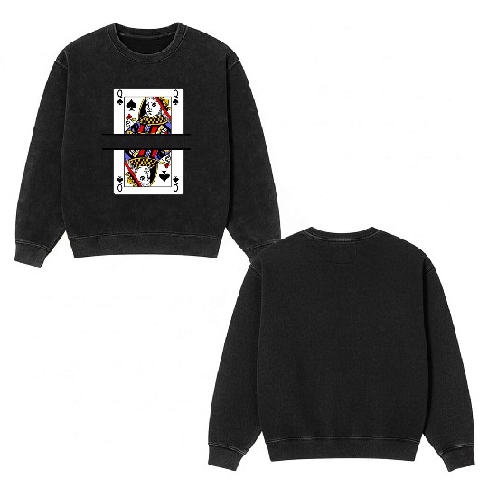 Playing card queen of spades with banner space Double Sided Mineral Wash Sweatshirts