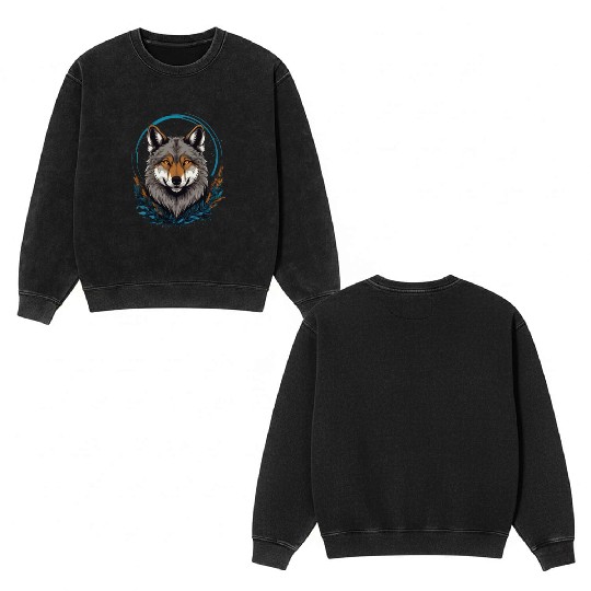 Flag Wolves July Howling Wolf Double Sided Mineral Wash Sweatshirts