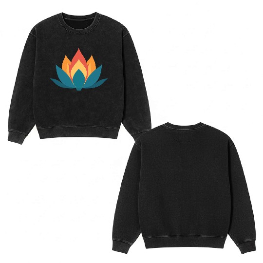 Lotus With Orange Blue Petals Double Sided Mineral Wash Sweatshirts