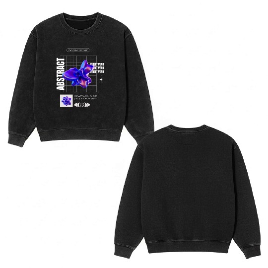 Black Blue Abstract Streetwear Double Sided Mineral Wash Sweatshirts