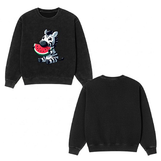 Zebra melon watermelon fruit fruity Double Sided Mineral Wash Sweatshirts