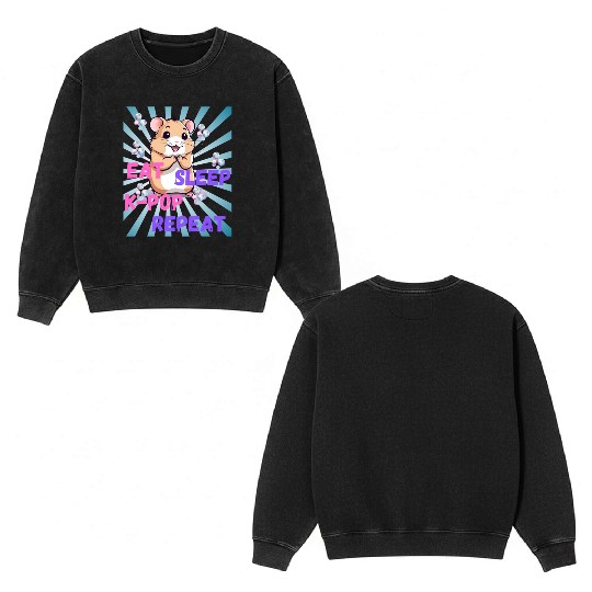 K Pop Double Sided Mineral Wash Sweatshirts - kawaii k-pop hamster - cute kpop