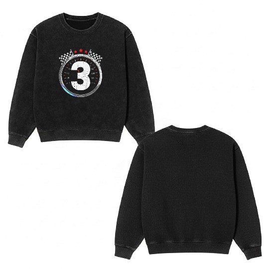 Kids 3rd Birthday Boy 3 Third Race Car Birthday Double Sided Mineral Wash Sweatshirts