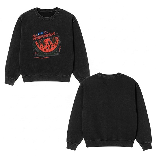 Vintage Watermelon Merica Pride 4th of July Gift Double Sided Mineral Wash Sweatshirts