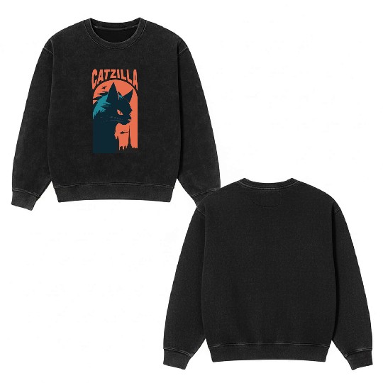 Catzilla king of Cat monster Double Sided Mineral Wash Sweatshirts
