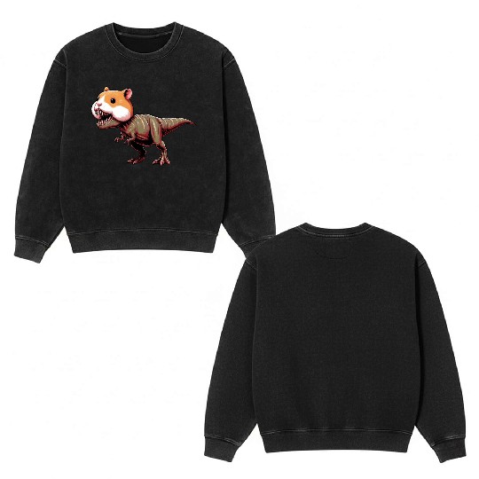 Hamster Dino T-Rex mythical creature fantasy Double Sided Mineral Wash Sweatshirts