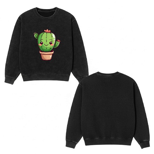 Cute Kawaii Cactus Clipart, Cute Cactus PNG Double Sided Mineral Wash Sweatshirts