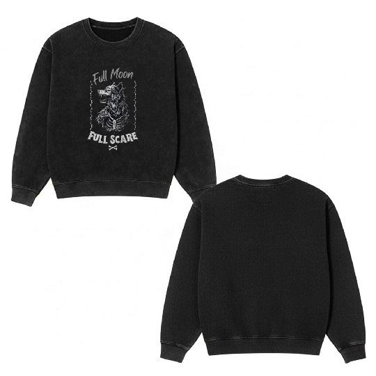 Death Wolf Horror Theme - Intricate Bone Wolf Double Sided Mineral Wash Sweatshirts