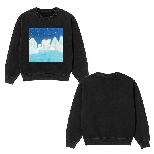 Polar Bears (Ursus maritimus) - Bear Mother & Cubs Double Sided Mineral Wash Sweatshirts