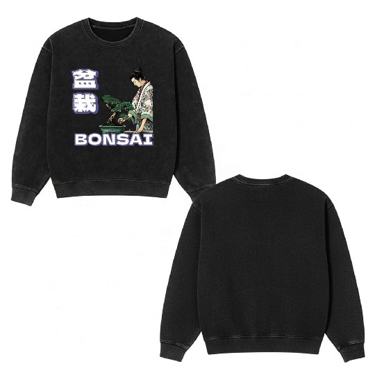 Bonsai Caretaker in Ukiyo-e Double Sided Mineral Wash Sweatshirts
