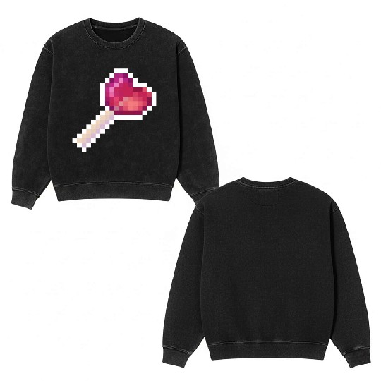 Pixel Art Sprite Cute Heart Lollipop Double Sided Mineral Wash Sweatshirts