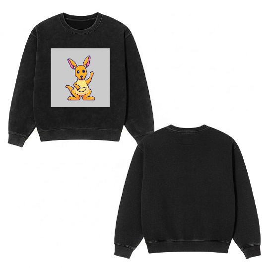 Cute Kangaroo Waving Hand: Cartoon Vector Icon Ill Double Sided Mineral Wash Sweatshirts