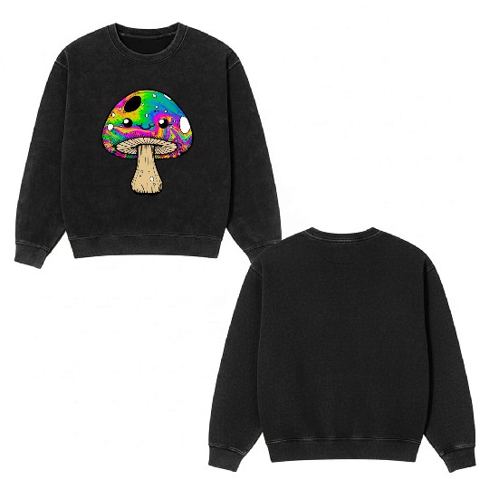psychedelic Kawaii Mushroon Double Sided Mineral Wash Sweatshirts