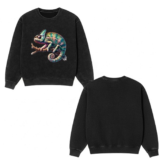 fascinating, lively chameleon motif Double Sided Mineral Wash Sweatshirts