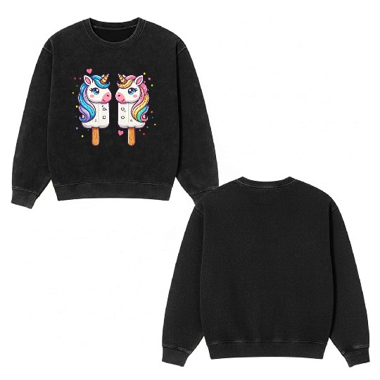 Colorful unicorn ice cream motif for summer Double Sided Mineral Wash Sweatshirts