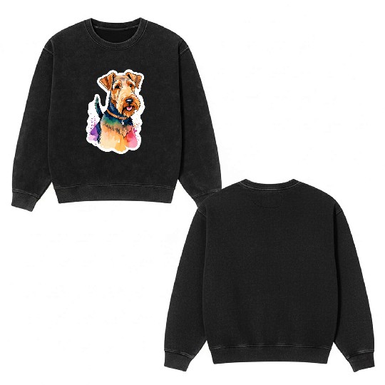 Airedale Terrier Watercolor Double Sided Mineral Wash Sweatshirts