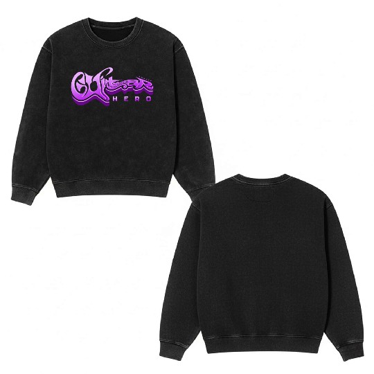 Guitar Hero - Typography Design Double Sided Mineral Wash Sweatshirts