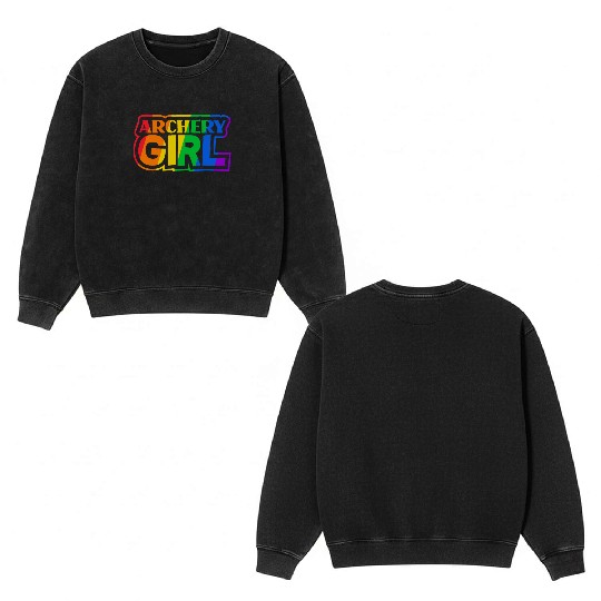 Woman Girl Bow Archery LGBTQ Double Sided Mineral Wash Sweatshirts