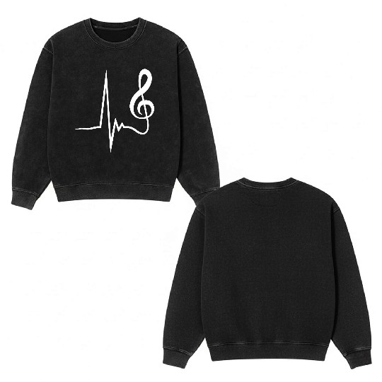 Music Clef Note Violin Treble Sound Pulse ECG Double Sided Mineral Wash Sweatshirts