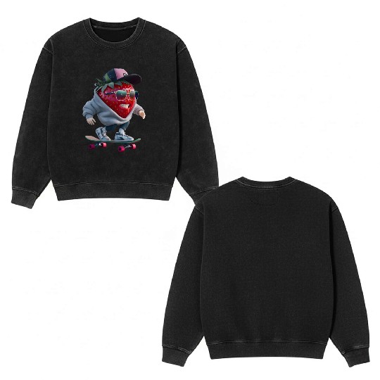 funny skateboarder berry cool lover strawberry Double Sided Mineral Wash Sweatshirts