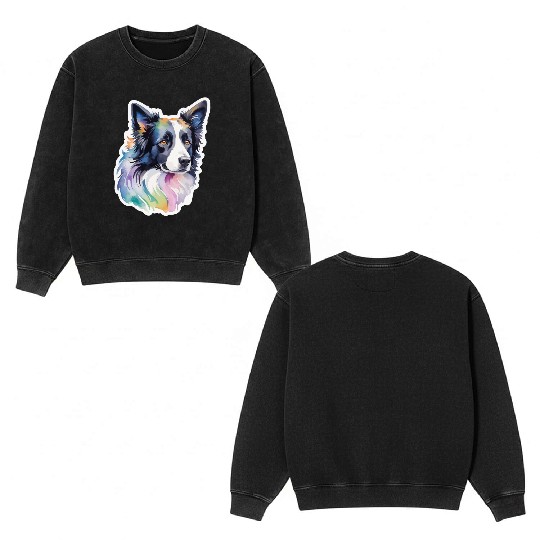Border Collie Watercolor Double Sided Mineral Wash Sweatshirts