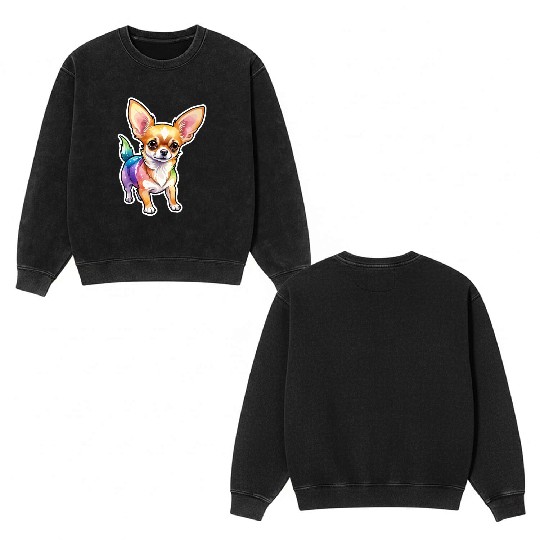 Chihuahua Watercolor Double Sided Mineral Wash Sweatshirts