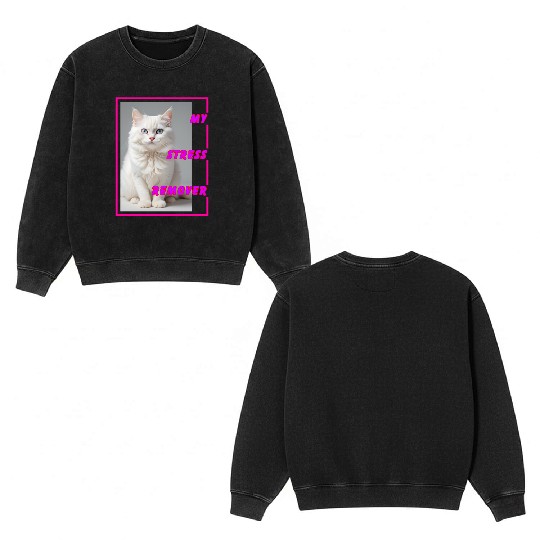 White cat design Double Sided Mineral Wash Sweatshirts