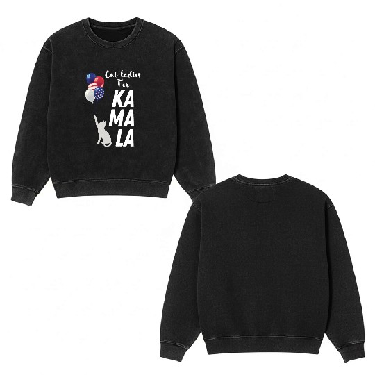 Cat ladies voting for Kamala Double Sided Mineral Wash Sweatshirts