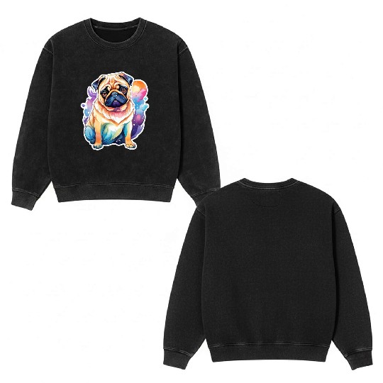 Pug Watercolor Double Sided Mineral Wash Sweatshirts