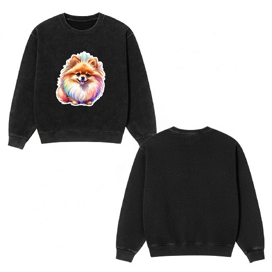 Pomeranian Watercolor Double Sided Mineral Wash Sweatshirts