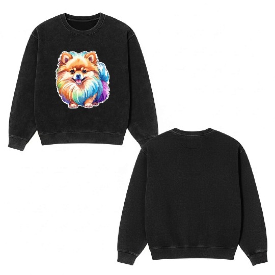Pomeranian Watercolor Double Sided Mineral Wash Sweatshirts