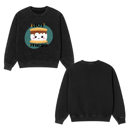 Hot Mess Kawaii S'more Meme Double Sided Mineral Wash Sweatshirts