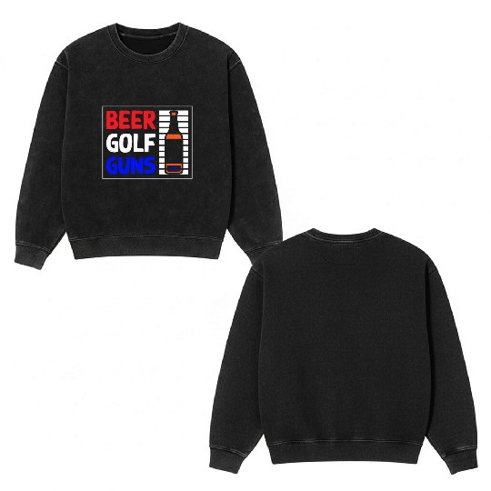 Beer Golf Guns Double Sided Mineral Wash Sweatshirts