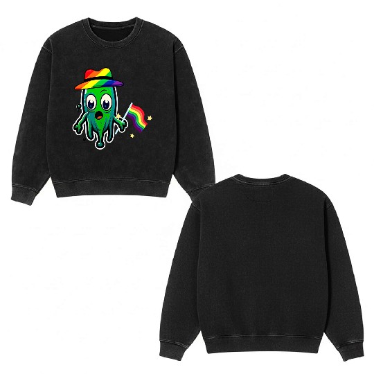 Rainbow Lgbtq Weird Creature Double Sided Mineral Wash Sweatshirts