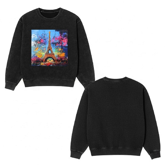 Paris-Eiffel Tower Double Sided Mineral Wash Sweatshirts