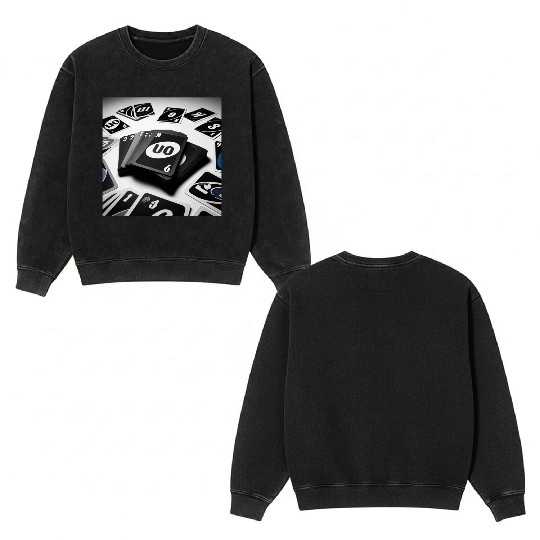 Black Uno Cards Double Sided Mineral Wash Sweatshirts
