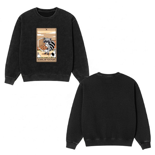 Wheel of Fortune Raccoons Tarot Card Double Sided Mineral Wash Sweatshirts