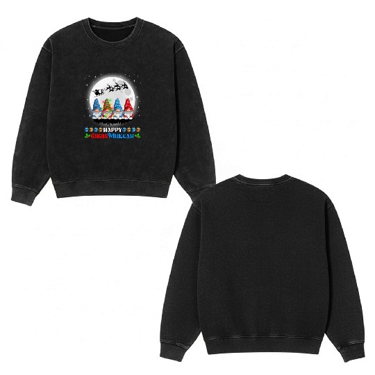 Happy Chrismukkah Gnomes Christmas Hanukkah Double Sided Mineral Wash Sweatshirts